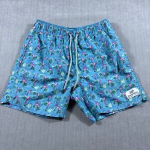 Beach Bros Swim Trunks Mens Small Blue Flamingo Tropical Surf Shop Board Shorts
